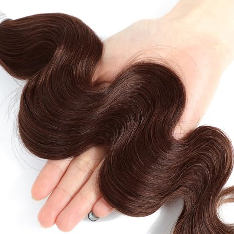 ALHER Chocolate Brown Body Wave 3 Bundles Human Hair, 12A Color #4 Dark Brown Colored Sew In Weave Wavy Bundles, 100% Unprocessed Virgin Remy Hair Soft Thick 12 14 16 Inch