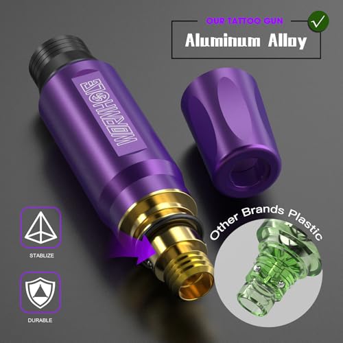 Wormhole Wireless Tattoo Machine Kit, Tattoo Gun with 1,050 mAh Capacity Power Supply- Tattoo Pen Kit WTK176(Purple+Black)