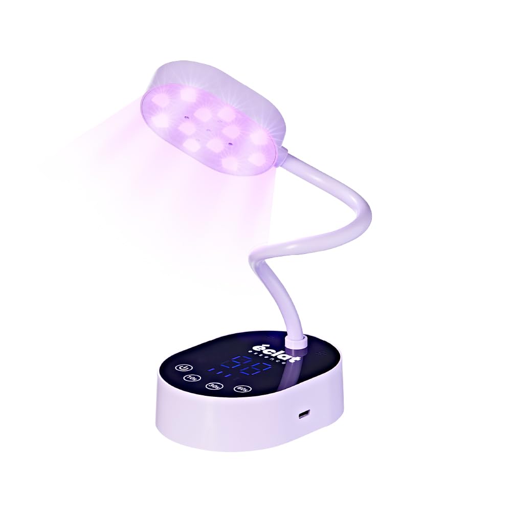 Éclat Flash Cure Lamp for Gel Nail Polish 36W Rechargeable LED Mini UV Light, Cordless Nail Dryer with 4 Timers & Auto Sensor, Portable Fast Curing Gooseneck Lamp for Home DIY Manicure & Pedicure