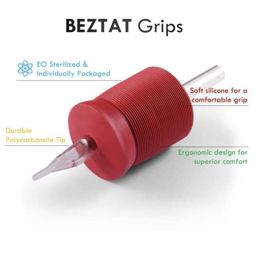 1.25 Inch Ultra Premium Red Soft Silicone Grip w/Long Clear Disposable Tubes & Tips- 15 Pack, Diamond Tip (5DT)