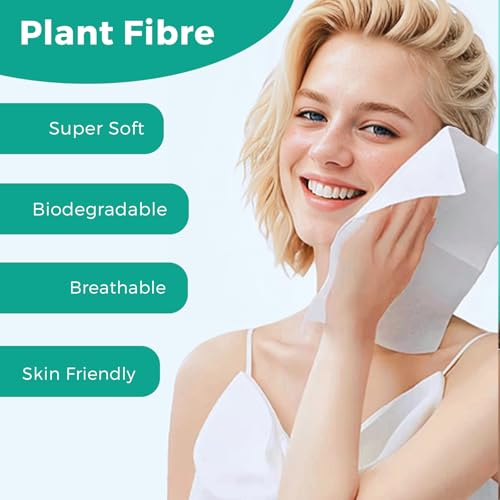 ONLYCARE Disposable Face Towel, Biodegradable Face Towels, 10" x 12" Super Thick Soft Facial Towels, 100 Count Face Towelettes Disposable for Sensitive Skin, Makeup Remover Dry Wipes, 2 Pack