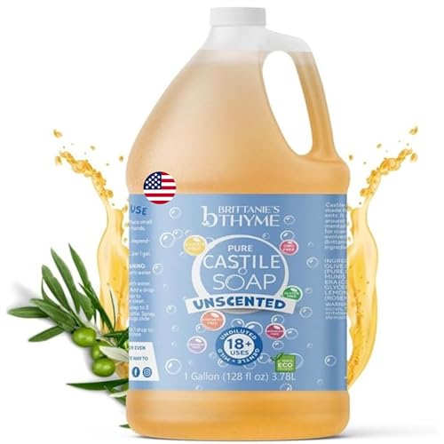 Brittanie's Pure Organic Castile Liquid Olive Oil Soap Refill, 1 Gallon Unscented | Face, Body Wash, All Purpose Cleaner, Dishes, Pets & Laundry | Vegan, Biodegradable, Made in USA