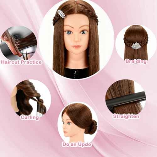 Beauty Star Mannequin Head with 100% Real Human Hair -18inch Doll Styling Head for Braiding Practice & Cosmetology Training, Updos, Manikin Head Includes Clamp Stand£¨Dark Brown Hair and Blue Eyes)