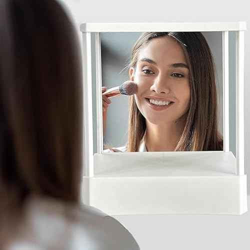 Non-Reversing Mirror with Real Image Reflection - Beveled Standing Cosmetic Inverted Mirror for Makeup, Hair Styling, Grooming, Facial Correction