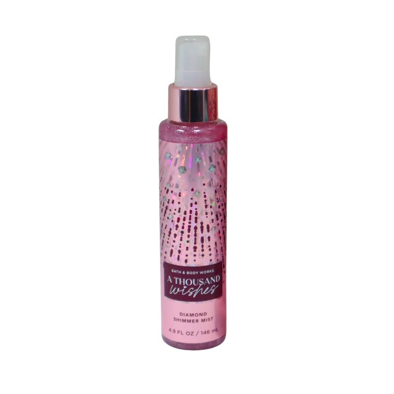 Bath & Body Works A Thousand Wishes Fine Fragrance Body Mist 8 oz & A Thousand Wishes Fine Fragrance Shimmer Body Mist 4.9 oz Gift Set packaging with a Red bow