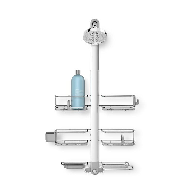 simplehuman X-Large Adjustable Hanging Shower Caddy, Handheld Showerhead Compatible, Family-Size Bathroom Organizer with 12-Inch Extended Neck, Adjustable Shelves, Rust-Proof Stainless Steel
