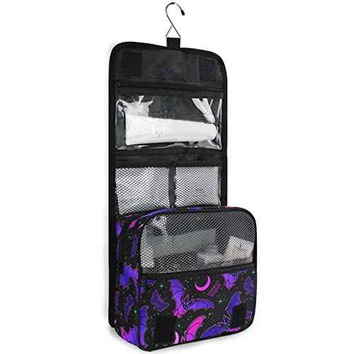 Hanging Toiletry Bag Purple Bat Gothic Travel Makeup bag for Toiletries Portable Travel Toiletry Organizer Cosmetic Bags with Hanging Hook