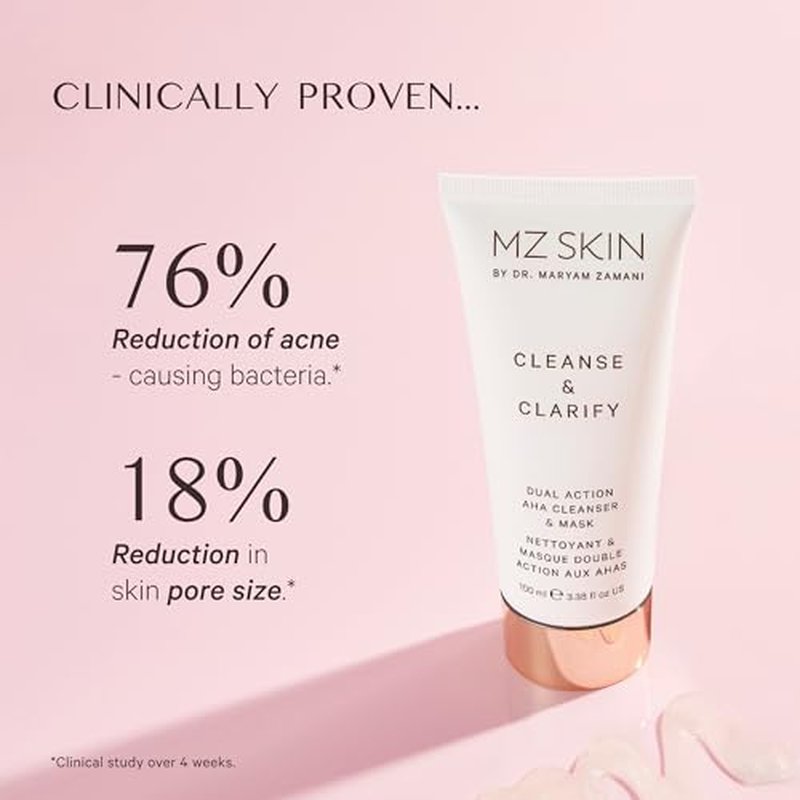 MZ SKIN Cleanse & Clarify Dual Action Cleanser & Mask 3.4 fl oz | Exfoliating AHA & Papaya Enzyme Face Wash | Smooths Texture, Refines Pores & Brightens