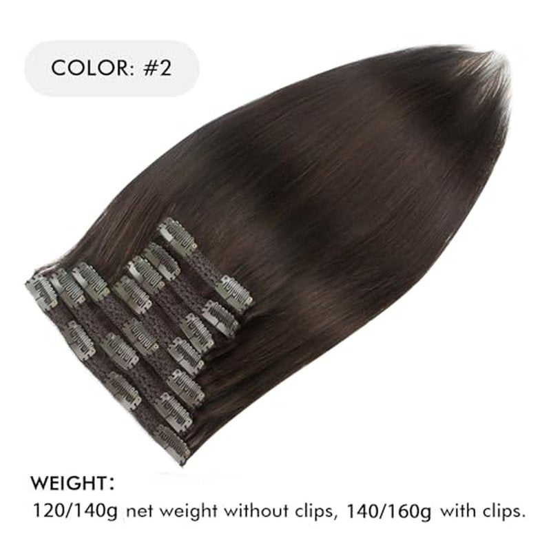 Sixstar Clip In Hair Extensions - 140g Real Human Hair, Dark Brown, Silky Straight, Per Pack, Full Head, 7 Pieces [18inch]