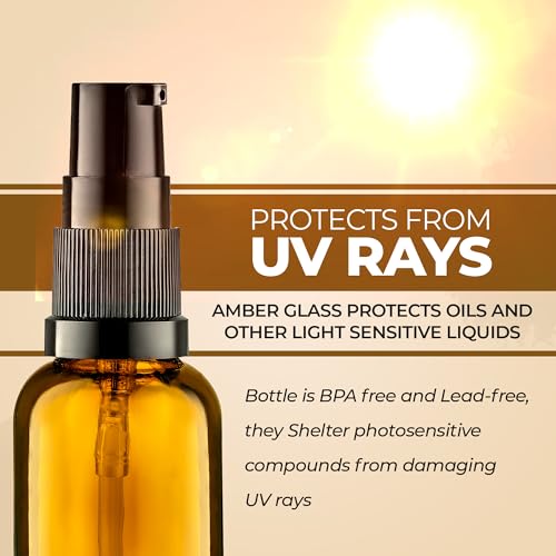 3 Pack Empty Refillable Glass Amber Pump Bottle Ideal for Lotion Cream Essential Oil Travel Small Container, 30ml