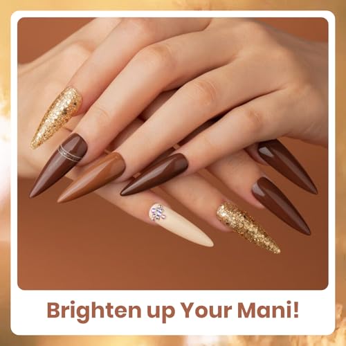 Beetles Fall Brown Gel Polish - 6 Colors Nude Brown Neutral Beige Khaki Glitter Gold Gel Nail Polish Set Roasted Chestnuts Collection Uv Gel Nail Art Manicure