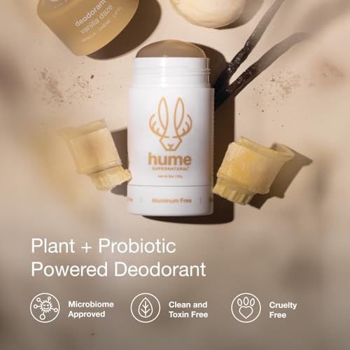 Hume Supernatural Aluminum Free Deodorant for Women & Men - Safe for Sensitive Skin - Probiotic, Plant-Based, Baking Soda Free, Aloe, & Cactus Flower, Anti Sweat, Stain & Odor - Vanilla Daze 3-Pack