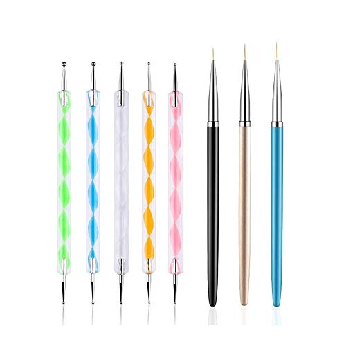 5PCS Dotting Pens with 3 PCS Nail Painting Brushes, Nail Art Design Tools