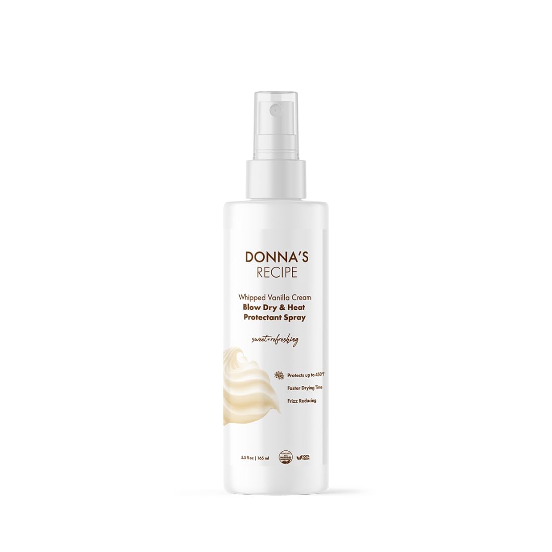 Donna's Recipe by Tabitha Brown | Whipped Vanilla Cream Blow-Dry & Heat-Protectant Spray – 450 °F Protection, Faster Drying, Frizz Control – 5.5 fl oz