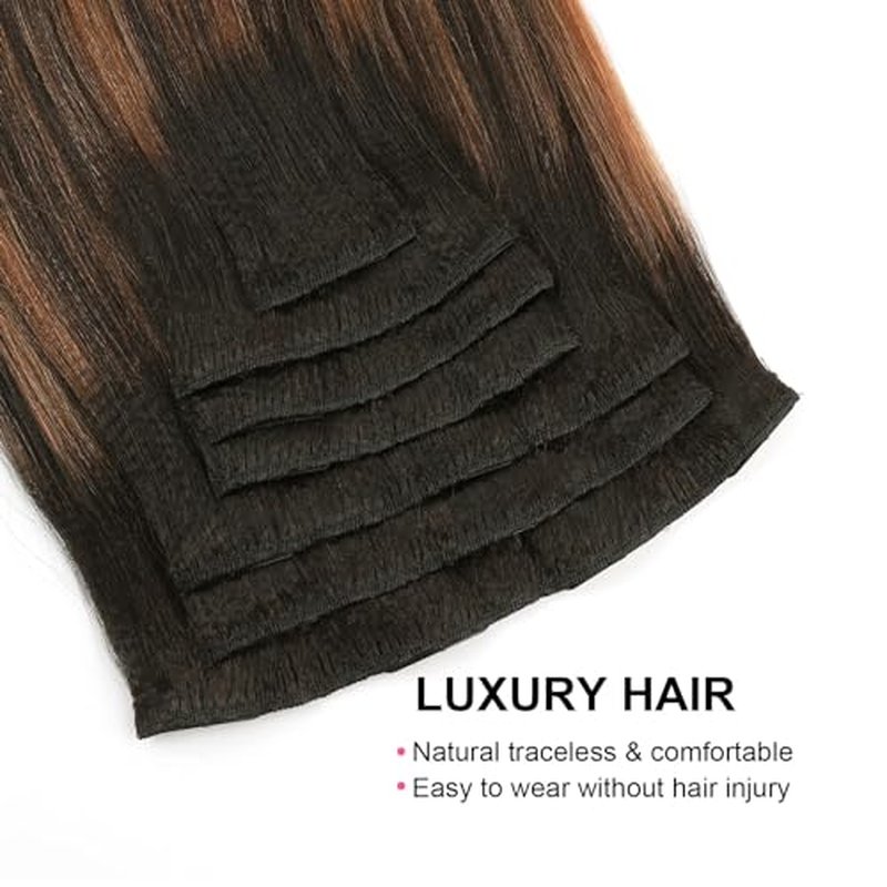 ABH AMAZINGBEAUTY HAIR Yaki Clip in Hair Extensions Human Hair Rooted Black Piano Natural Black #1B With Medium Auburn #30 Two Tone Yaki Straight Clip ins for Black Women 20 Inch Full Head 120G 7Pcs
