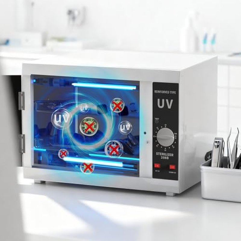 12L Nail Tools Cleaning Machine, Professional Dual Lamps System Cabinet with Digital Timer for Salon, Spa, Beauty, Barber & Home Metal Tools