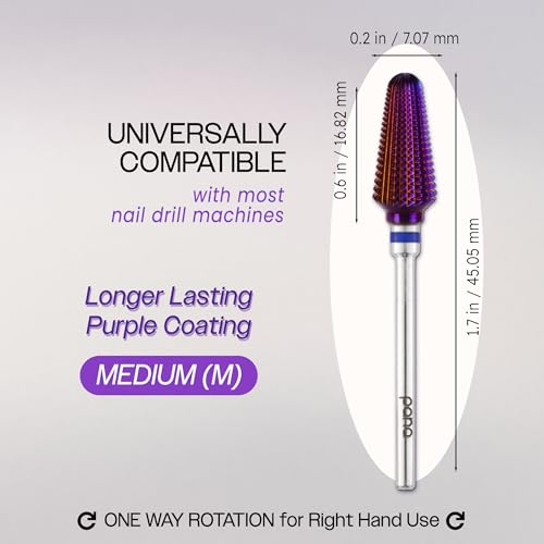 PANA 3/32" Purple Tornado Carbide Nail Drill Bit for Acrylics, Nail Extension, Gel Polish Removal Nail Salon Manicure Pedicure Electric File Tools (Medium - M)