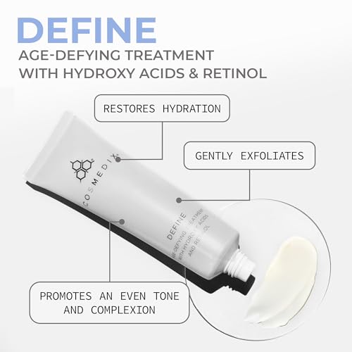 COSMEDIX Define Anti-Aging Face Cream with Hydroxy Acid & Retinol Complex - Age-Defying Facial Moisturizer for Fine Lines, Wrinkles & Uneven Skin - Lightweight PM Facial Treatment for All Skin Type