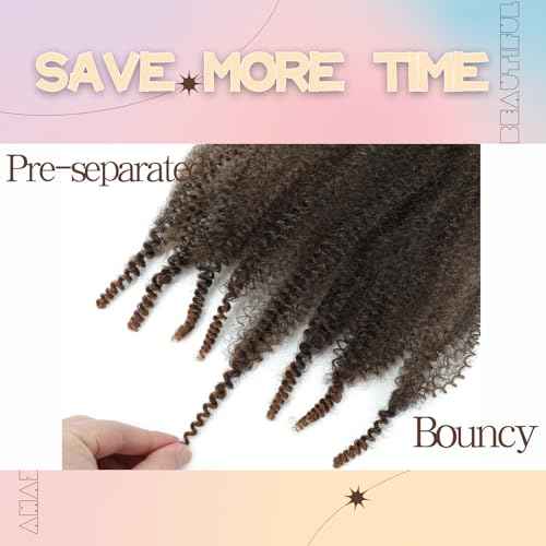 Spring Afro Twist Hair, 20 Inch Springy Marley Twist Braiding Hair Pre-Separated 6 Packs Spring Twist Afro Kinkys Bulk Hair for Soft Locs Crochet Hair Extensions for Black Women (T30, 20inch)