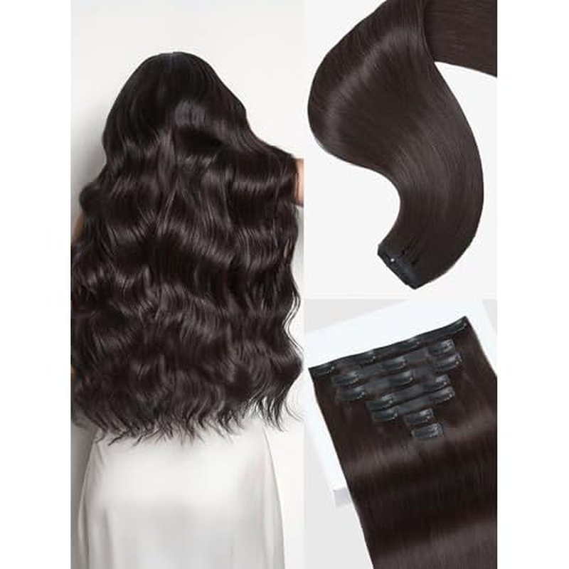 Frodio Clip Ins Hair Extensions Dark Brown Remy Real Human Hair Pu Seamless Silk Long Straight Invisible Full Thick Virgin Brazilian Beauty For Women Can Be Body Wave 100g 7 Piece