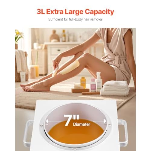 VEVOR Single Pot Wax Warmer, 3000ML 300W Professional Wax Warmer for Hair Removal, 32 ¢µ - 212¢µ Adjustable Electric Waxing Heater with 100PCS Waxing Sticks for Home Use, Beauty Salon, Spa