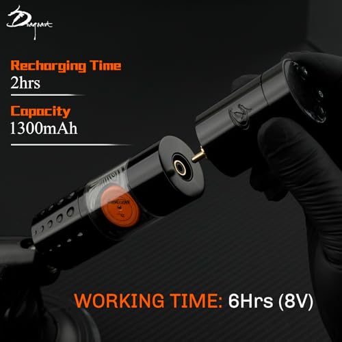Dragoart Tattoo Gun Wireless Tattoo Machine Brushless Motor 10800Rpm, 0-4mm Needle Depth Aluminium Alloy Frame Direct Drive System LED Display, Rotary Tattoo Gun 1300mAh for 6hrs Tattooing (Silver)