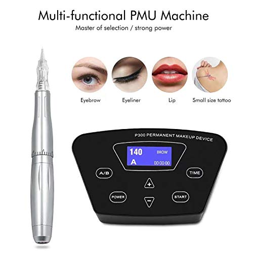 Permanent Makeup Tattoo Machine-BIOMASER Permanent Makeup Eyebrow Tattoo Machine Kit with Foot Pedal Touch Control Power Supply Rotary Tattoo Machine Pen Practice Skin 10pcs Cartridge Needles(Silver)¡¦