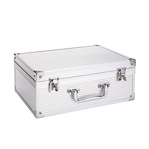 Tattoo Kit Box,Tattoo Case Organizer 12.6" x 9.5" x 5.1" W/Lock Machine Carrying Case,Aluminum Alloy with Sponge for Tatto Machine Box(silver)