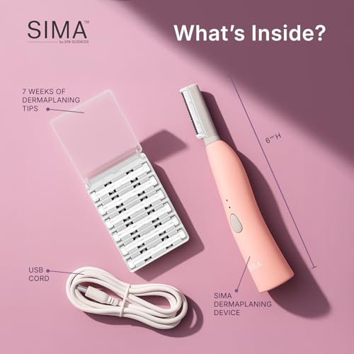 SPA SCIENCES - SIMA Patented Dermaplane Razor for Women Face ? Painless 2-in-1 Facial Exfoliation & Peach Fuzz Hair Removal ? Anti-Aging ? 3 Speeds ? Rechargeable ? 7 Weeks Treatment