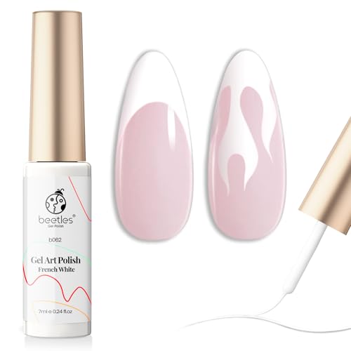 beetles Gel Polish Swirl Nail Art White Gel Liner Nail Polish 1 pcs 7ml Classic White Color Nails Art Paint for Thin French Tip Line Soak off Uv Lamp Manicure Salon