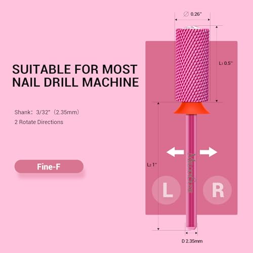 MelodySusie Large Barrel 3/32'' Tungsten Carbide Nail Drill Bit, Crystal Top Pink Heart Shape, Fast Remove Acrylic Gel, Cuticle Gel Polishing for Manicure Pedicure, Pink Blossom, Series Bit-S, Fine