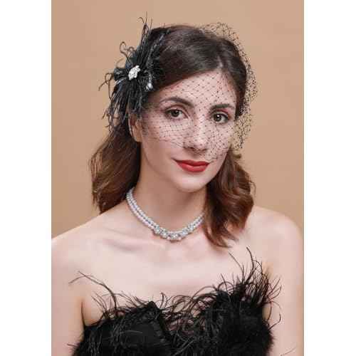 Cizoe 1920s Flapper Fascinator Mesh Face Veil Headband Bridal Wedding Tea Party Headwear with Veil for Women