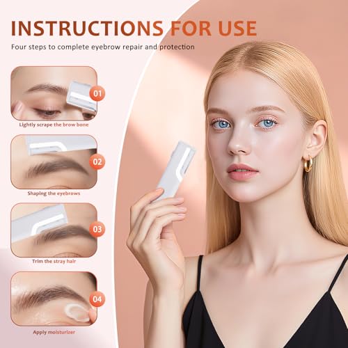 Rechargeable Sonic Smooth Dermaplane Razor for Women Face, 2 in 1 Painless Facial Exfoliation & Peach Fuzz Removal, 3-Speed Dermaplaning Tool with LED Light and 5 Refill Dermablades, White