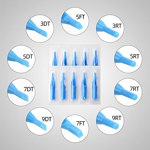 Tattoo Needles and Tips Set, 100pcs Disposable Mixed Assorted Sterilized Tattoo Needles and Tips, 5pcs of each-3rl 5rl 7rl 9rl 3rs 5rs 7rs 9rs 5m1 7m1 3RT 5RT 7RT 9RT 3DT 5DT 7D