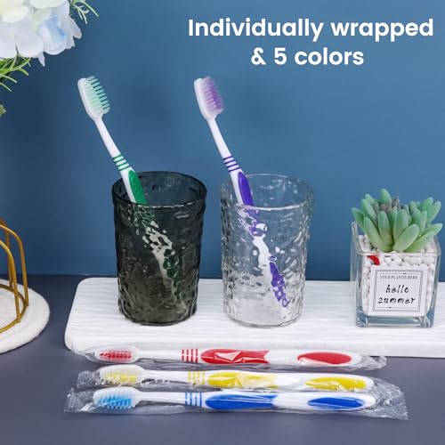 200 pcs Bulk Toothbrushes Individually Wrapped, Colorful Manual Disposable Travel Toothbrush for Adult, Kid, Soft Bristles for Travel, Hotels (5 Colors)