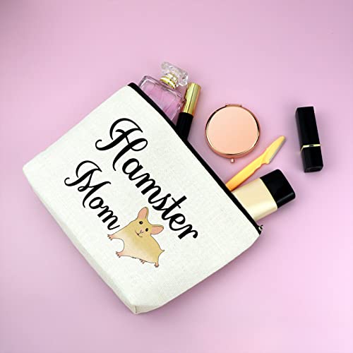Hamster Mom Cosmetic Bag Hamster Lover Gift Makeup Bag Hamster Theme Gift for Hamster Lover Animal Lover Gift Birthday Christmas Gift for Women Girls Best Friend Cute Hamster Gift Travel Makeup Pouch