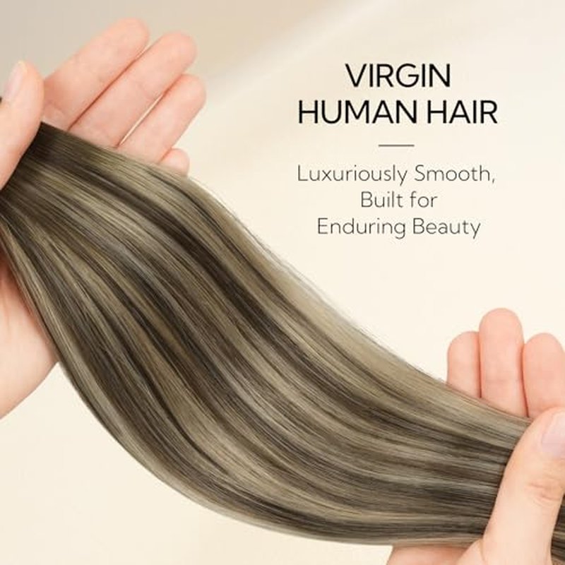 HOTBANANA Invisi Edge Tape in Hair Extensions Human Hair, 24inch 50g 10pcs Invisible & 10pcs Classic Balayage Chocolate Brown to Honey Blonde Seamless Tape in Hair Extensions Straight Injected