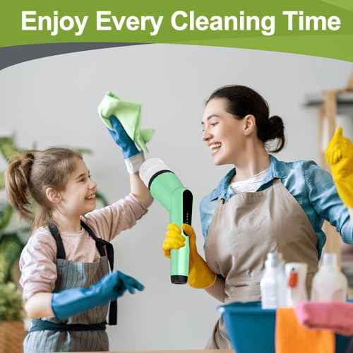 Electric Spin Scrubber, Shower Scrubber with Long Handle Adjustable, 2 Speed & 7 Replaceable Brush Heads Shower Cleaner Brush, Electric Scrubber for Cleaning Bathroom Tile Floor Bathtub Green
