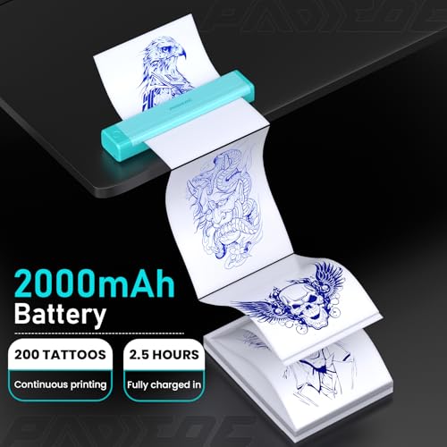 Padieoe Tattoo Stencil Printer, 2000mAh Wireless Thermal Tattoo Printer with 10PCS Transfer Paper, Compatible with Phone/Tablet/PC, Portable Thermal Transfer Machine for Tattooists & Beginners