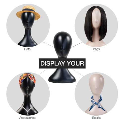 16 Inch Studio Limited Professional Plastic Mannequin Head (Black), Durable Women Model Wig Stand Display Styling Making Display Holder with Jack for Hat, Mask, Headdress, Necklace