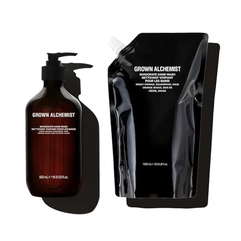 Grown Alchemist Invigorate Hand Wash + Refill Set ? Liquid Hand Soap with Aloe, Sweet Orange, Cedarwood & Sage ? Gentle, Moisturizing Kitchen & Bathroom Soap, Natural Plant Based Gel Cleanser