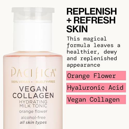 Pacifica Vegan Collagen Hydrating Milk Tonic – Alcohol-Free Milky Toner & Essence Moisturizing Vegan Collagen Face Tonic w/Hyaluronic Acid, Chamomile Jasmine All Skin Types Vegan Dermatologist Tested