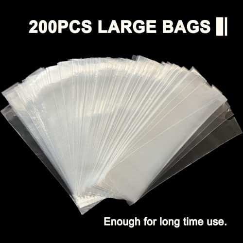 Yugui Large Tattoo Machine Pen Covers Bags - 200pcs Disposable Tattoo Gun Sleeves 2.4x7" Plastic Grip Bags for Tattoo Pen Machine Supplies, Clear
