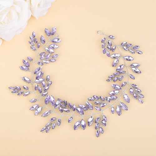 Teyglen Bride Wedding Crystal Hair Vine Full Purple Rhinestone Headband Handmade Rhinestone Headpiece Bridal Hair Accessories for Women Girls (Purple)