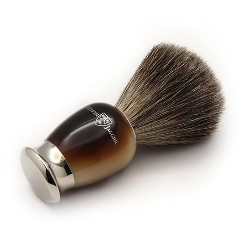 Edwin Jagger S81M582AMZ Imitation Light Horn & Nickel Classic Shaving Set with Pure Badger Shaving Brush and Mach 3 Razor for Shaving Cream or Soap for Men