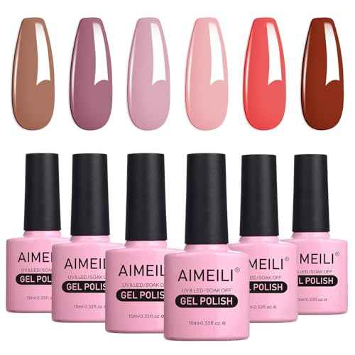 AIMEILI Valentine's Day Gel Nail Polish Set, Natural Skin Tone Nude Pink Color Gel Polish Soak Off Nail Gel Kit Gifts for Mother's Day Set Of 6pcs X 10ml - Kit Set 30