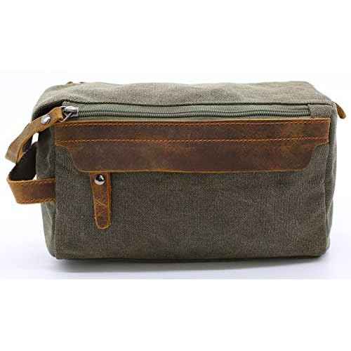 Toiletry Bag For Men And Women Personalized Shaving Kit Bag Crazy Horse Leather Dopp Kit For Men Travel Shaving Bag Mens Toiletry Bag Canvas Dopp Kit For Travel (ArmyGreen)