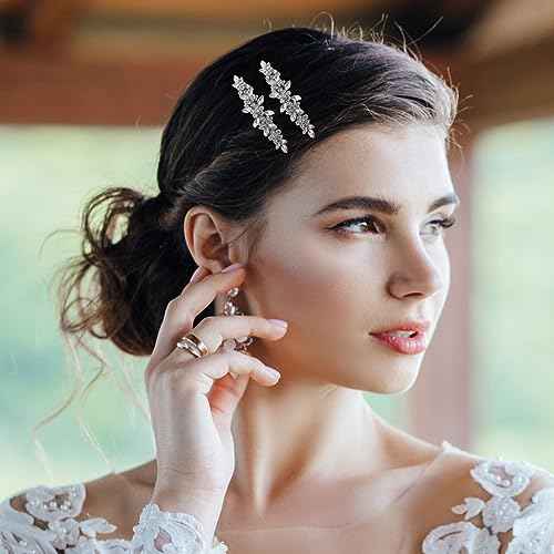 Joez Wonderful Bridal Rhinestone Hair Clips Barrettes 2pcs, Sparkly Crystal Hair Clips Diamond Barrettes, Bling Fancy Wedding Flower Clip Decorative Hair Accessories for Women Girls