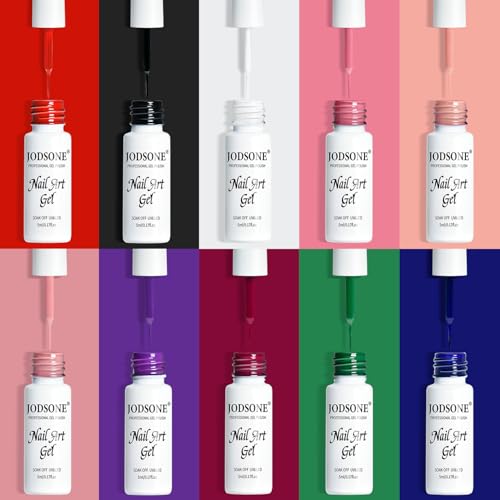 JODSONE 10pcs Nail Art Gel Liner,3D Effect Gel Nail Polish Thin Brush Painted DIY at Home Salon Design Gift for Girls