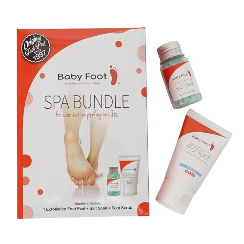 Baby Foot Spa Bundle - Original Exfoliant Foot Peel + Premium Salt Soak and 1 Foot Scrub - Baby Feet Smoothening Foot Peel, Soak and Scrub - Citrus scent - Baby Soft Foot Exfoliation Bundle Set